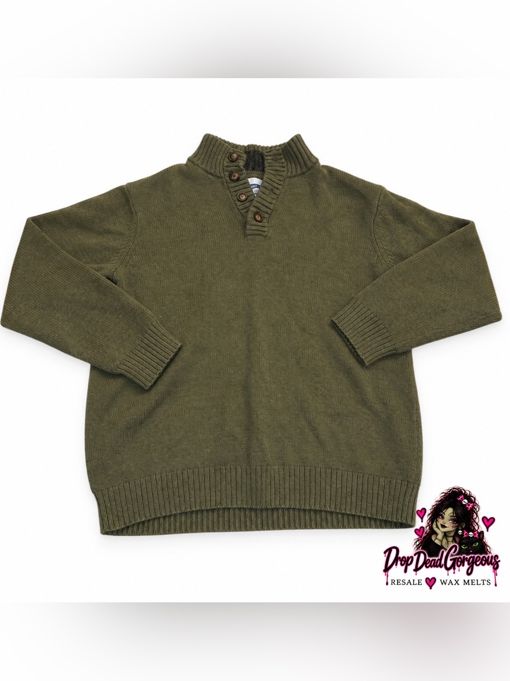 Old Navy Olive Green Button Knit Sweater